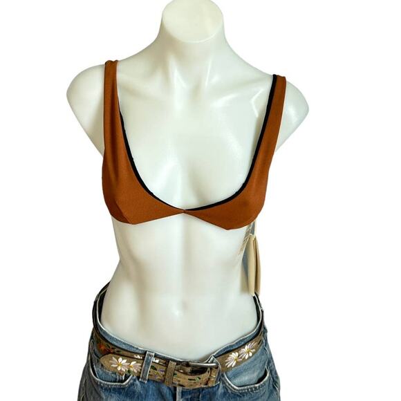 HAIGHT. Copper Brown Triangle Bikini Top SMALL Minimal Designer Crepe  $139 NEW - Picture 4 of 9